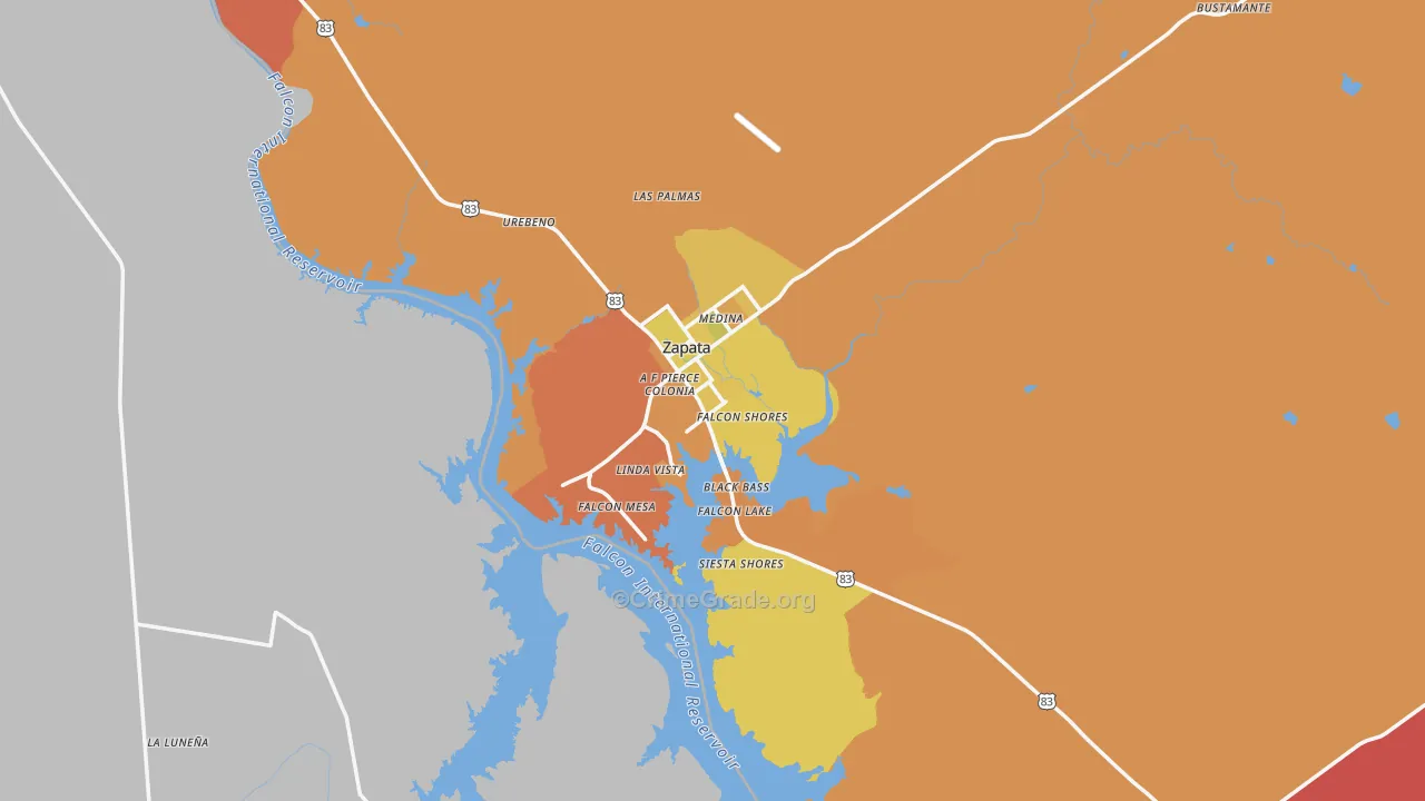 Zapata, TX Map of Arson Rates