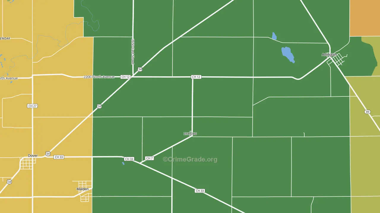 Zearing, IL Map of Arson Rates