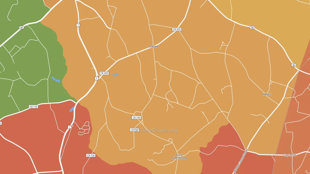 Zebina, GA Map of Arson Rates