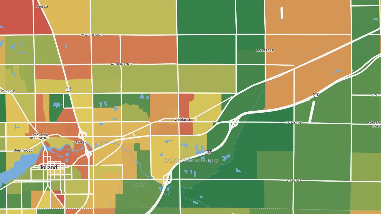Zeeland, MI Map of Arson Rates