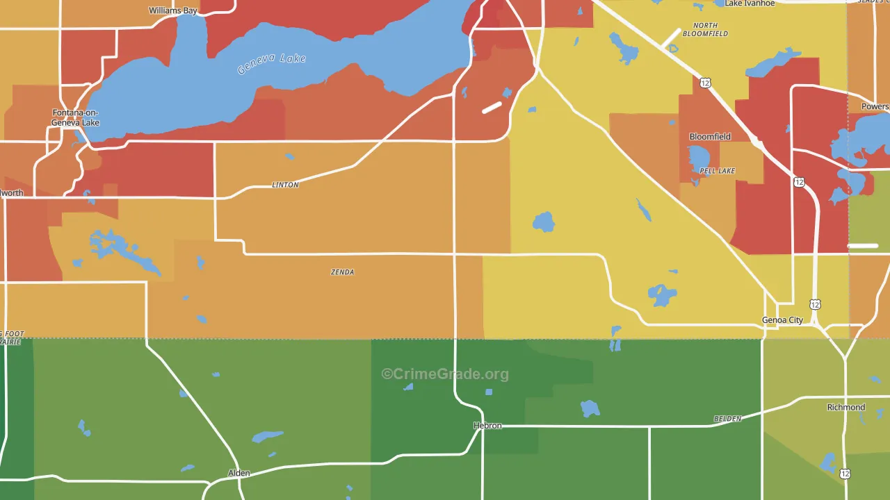Zenda, WI Map of Arson Rates