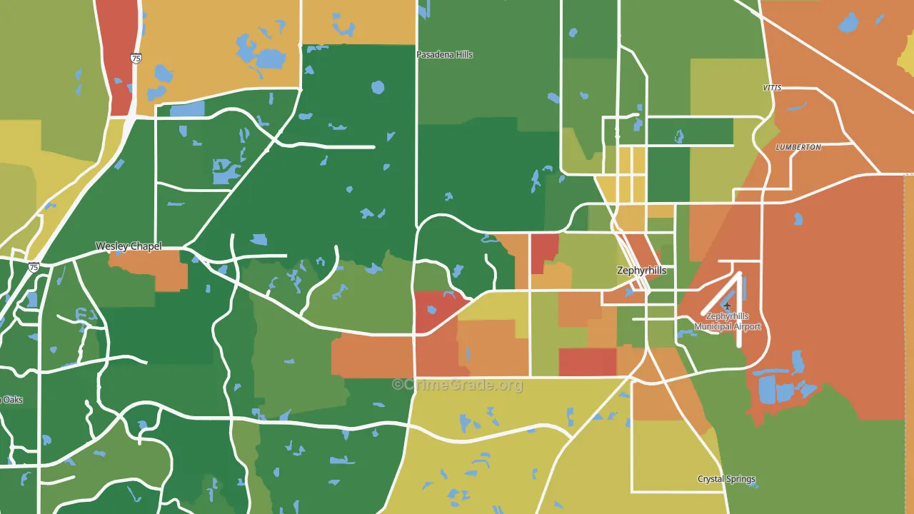 Zephyrhills, FL Map of Arson Rates
