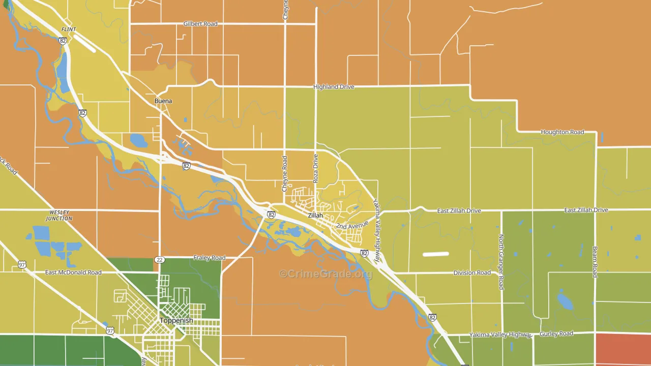Zillah, WA Map of Arson Rates