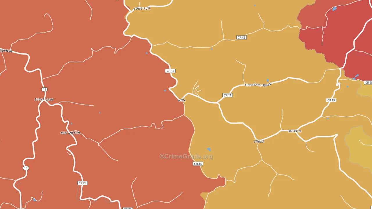 Zinnia, WV Map of Arson Rates