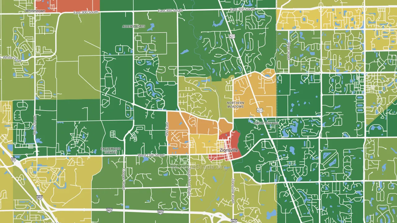 Zionsville, IN Map of Arson Rates