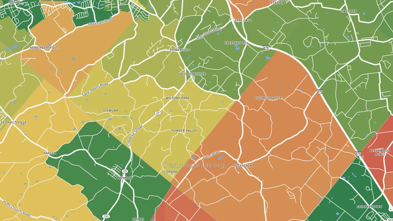 Zionsville, PA Map of Arson Rates