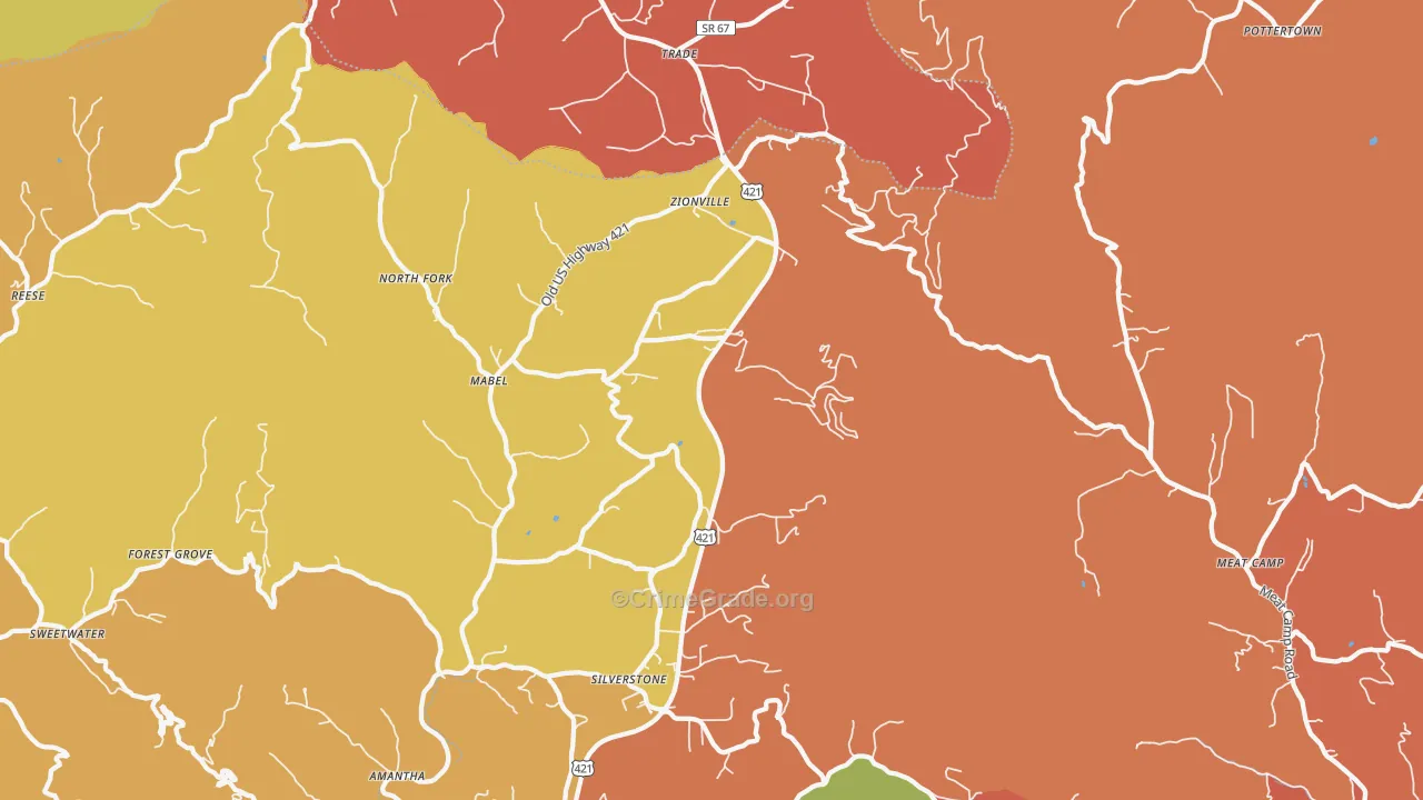 Zionville, NC Map of Arson Rates