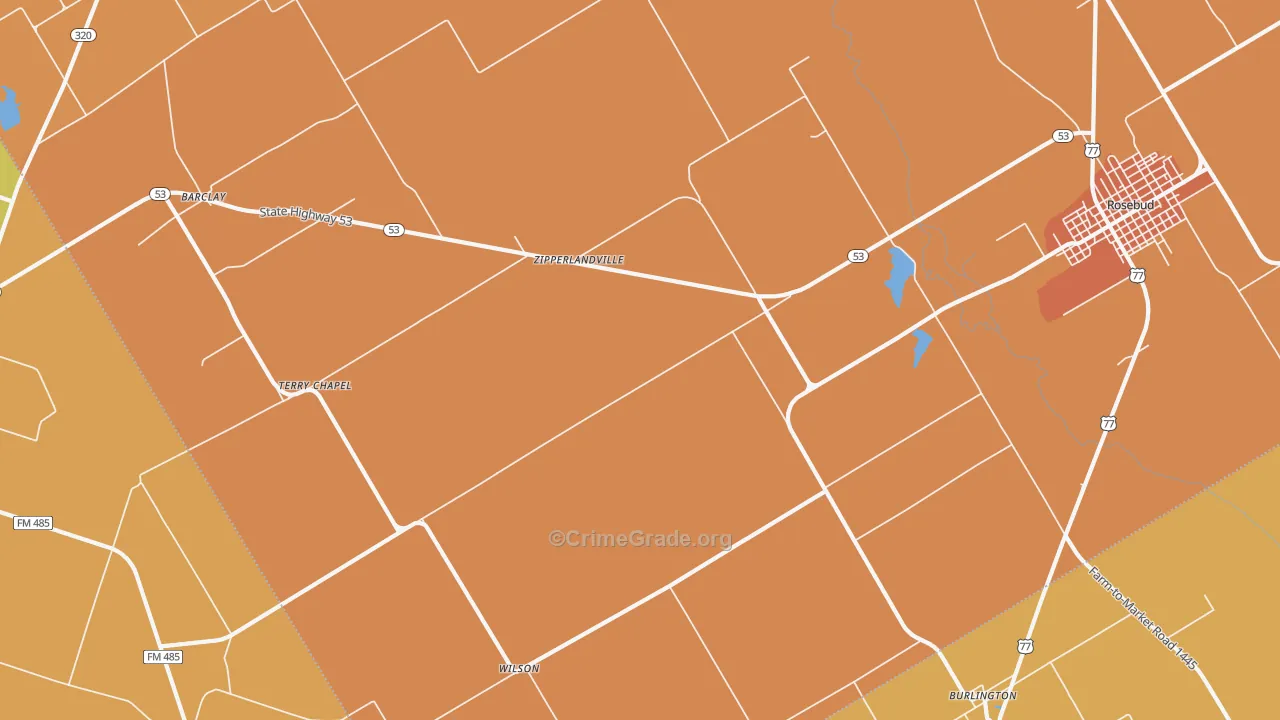 Zipperlandville, TX Map of Arson Rates