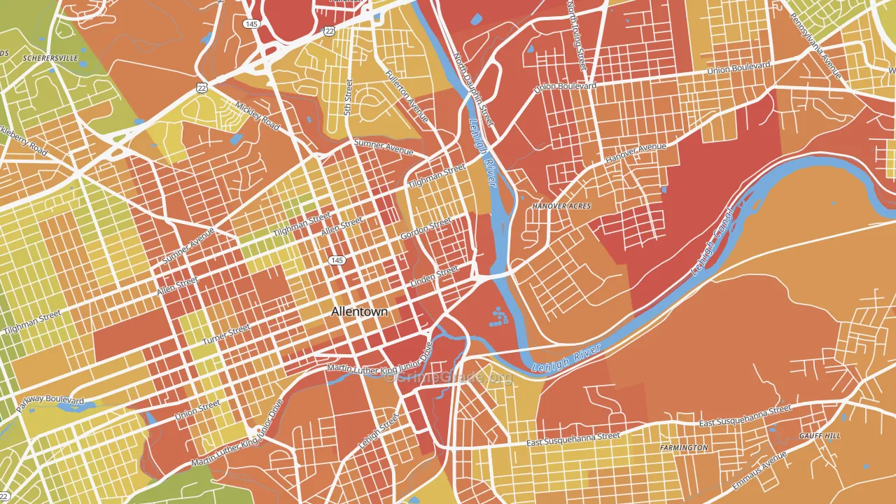 1st Ward, Allentown, PA Map of Assault Rates