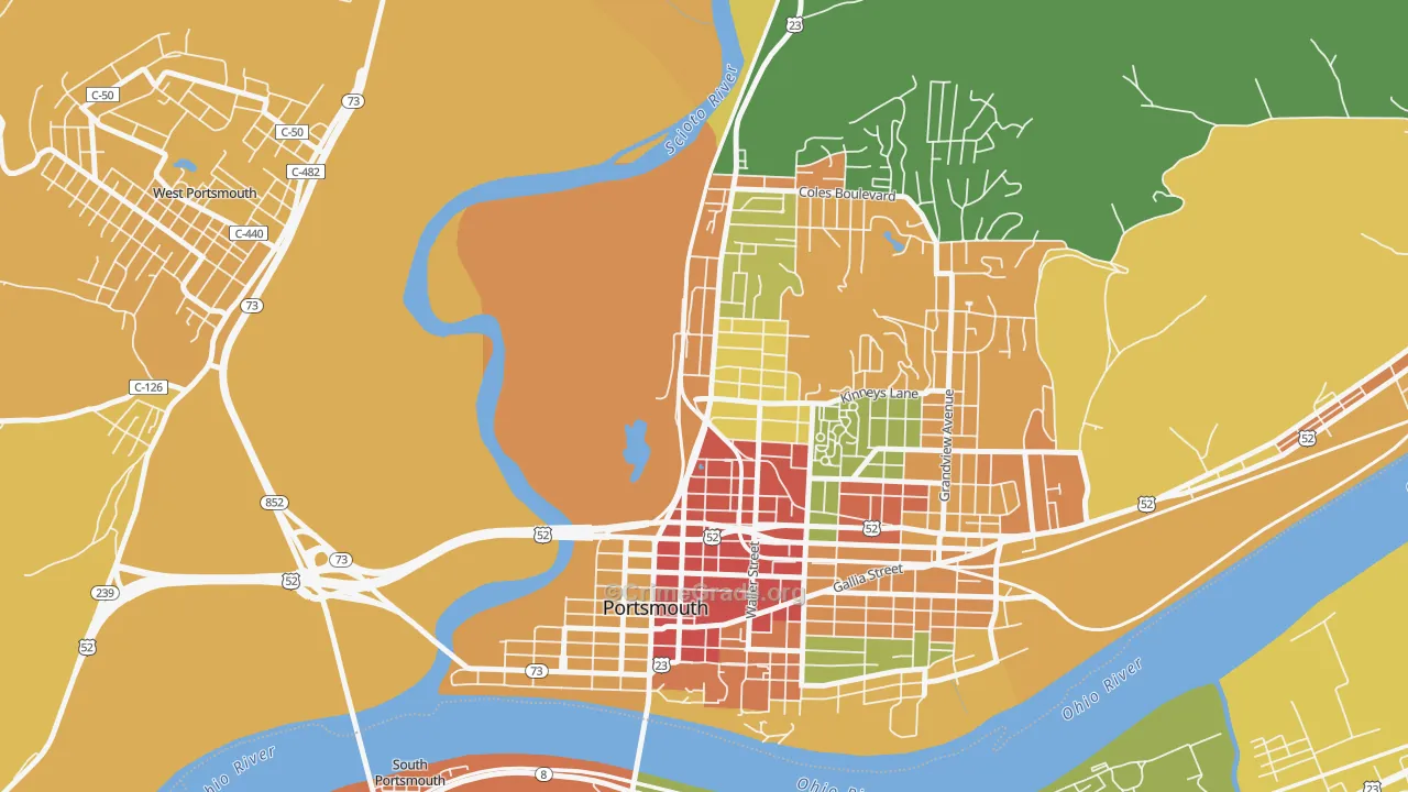 1st Ward, Portsmouth, OH Map of Assault Rates