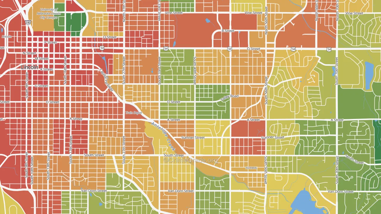 40th and A, Lincoln, NE Map of Assault Rates