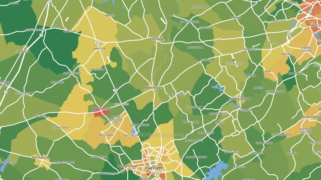 Abbottstown, PA Map of Assault Rates