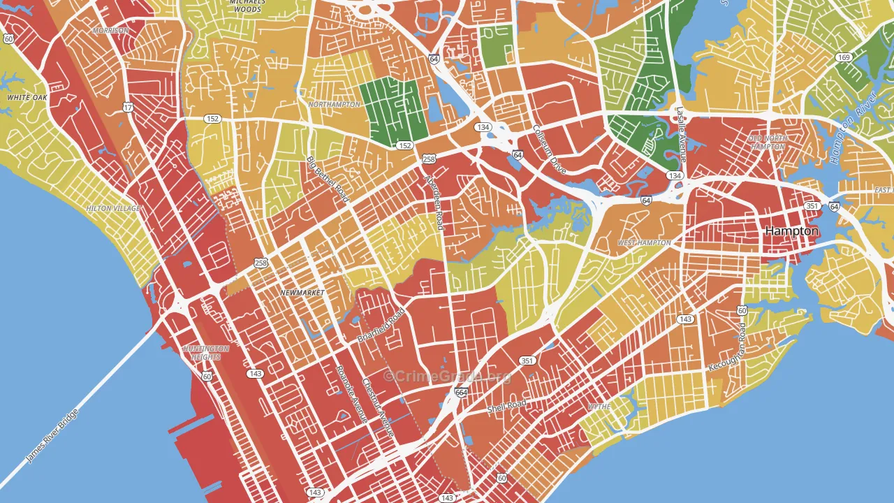 Aberdeen, Hampton, VA Map of Assault Rates