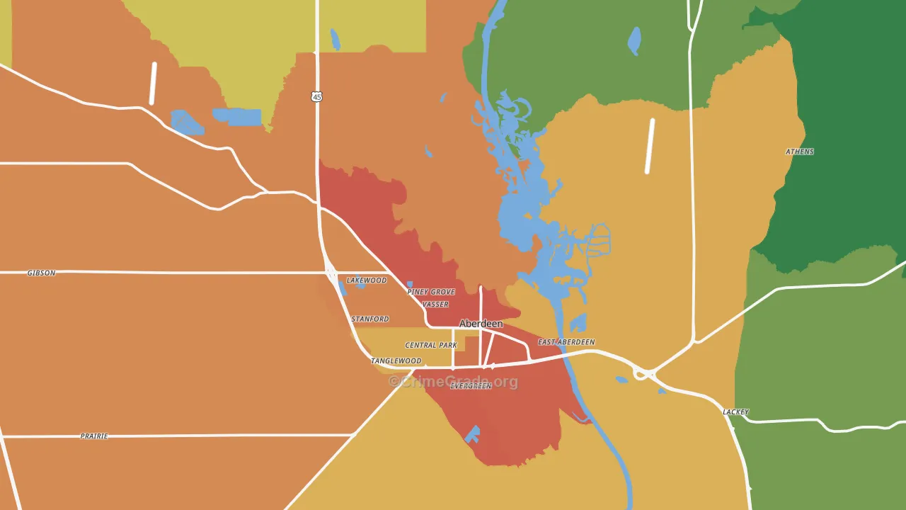 Aberdeen, MS Map of Assault Rates