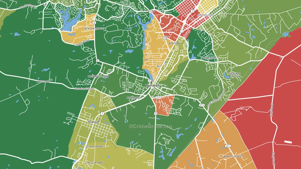 Aberdeen, NC Map of Assault Rates