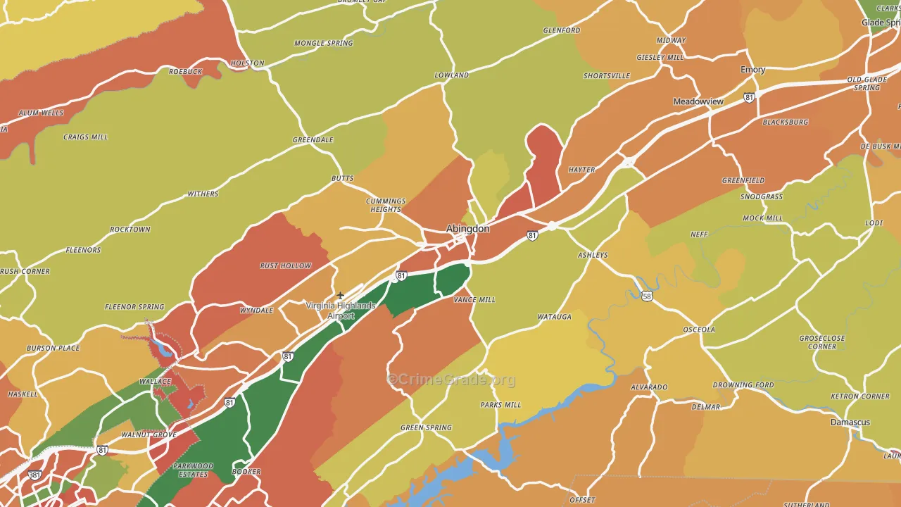 Abingdon, VA Map of Assault Rates