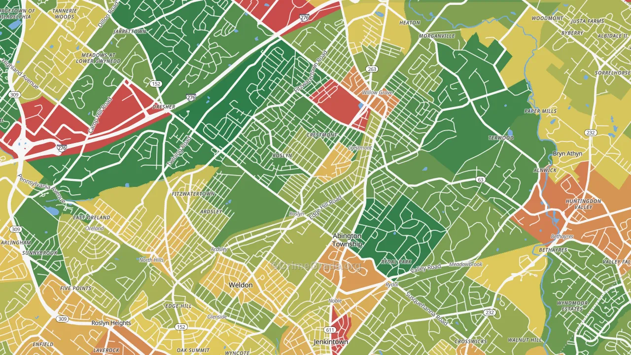 Abington, PA Map of Assault Rates