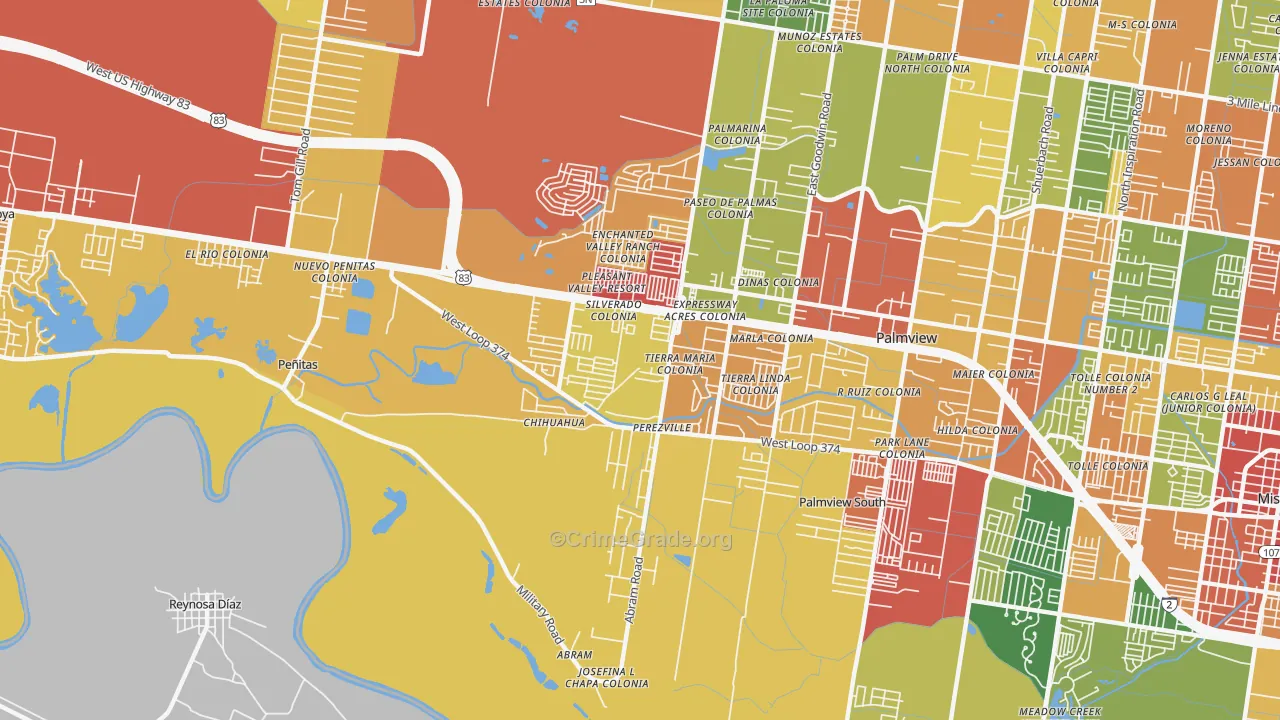 Abram-Perezville, Mission, TX Map of Assault Rates