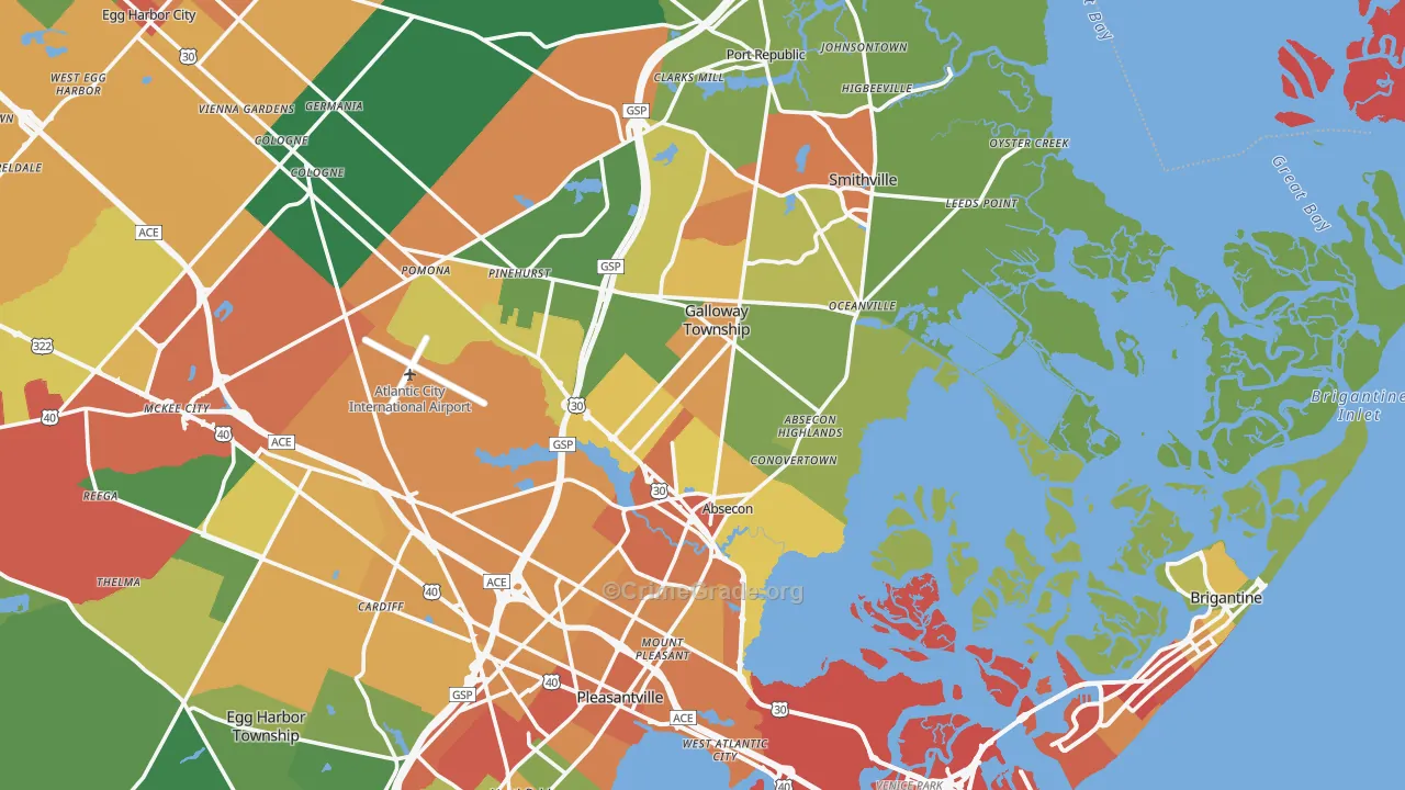 Absecon, NJ Map of Assault Rates
