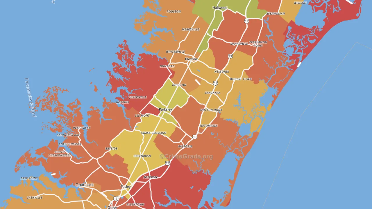 Accomack County, VA Map of Assault Rates