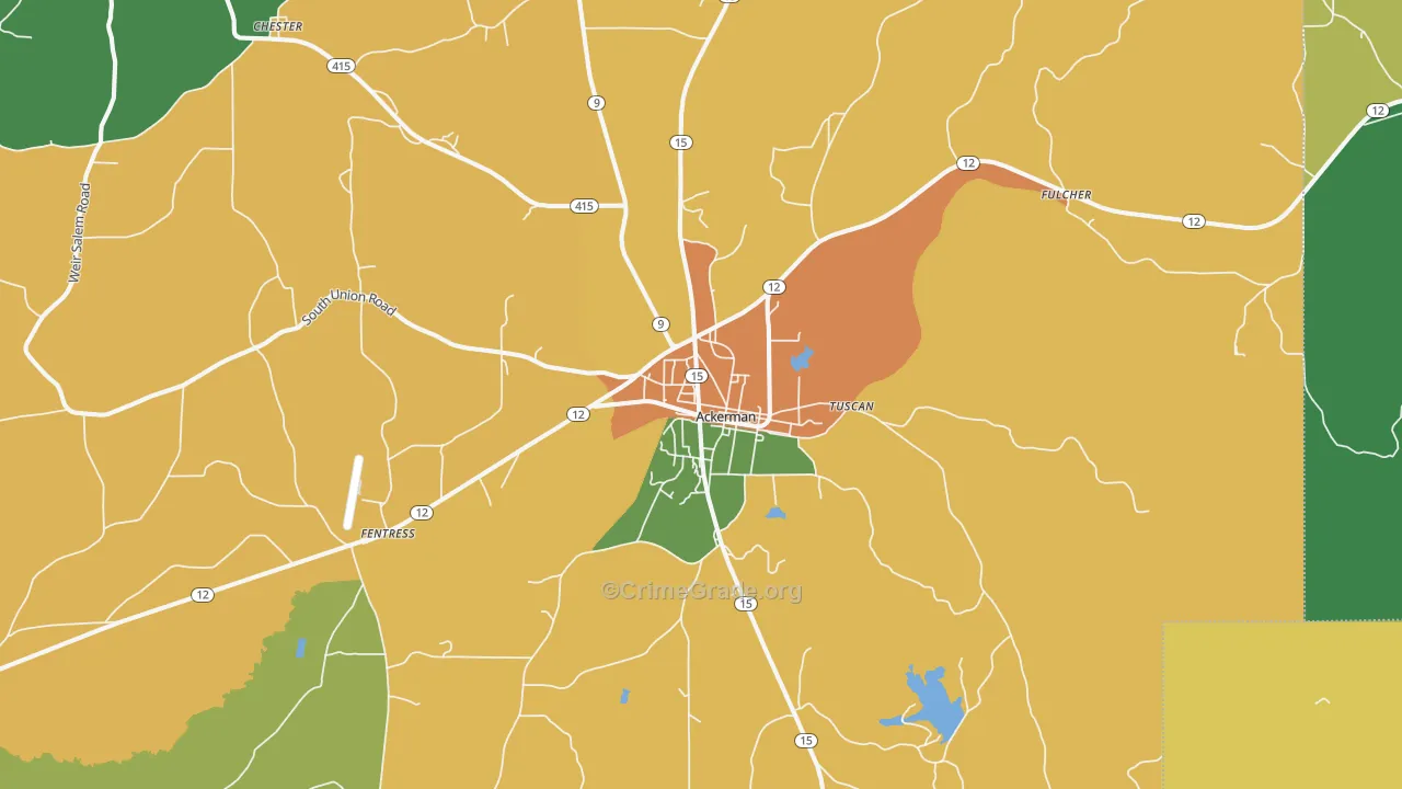 Ackerman, MS Map of Assault Rates