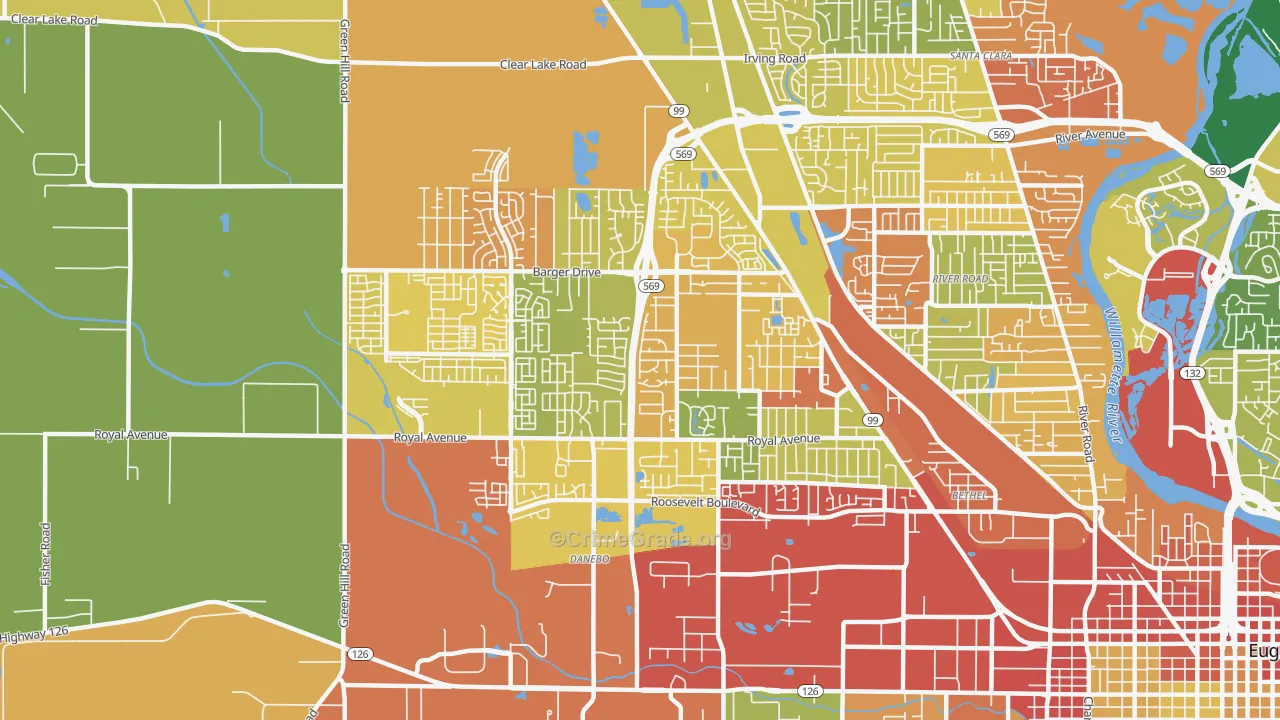 Active Bethel, Eugene, OR Map of Assault Rates