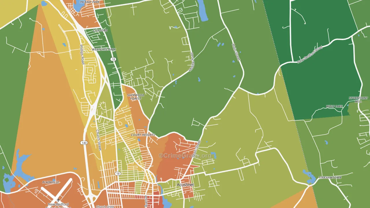Acushnet, MA Map of Assault Rates