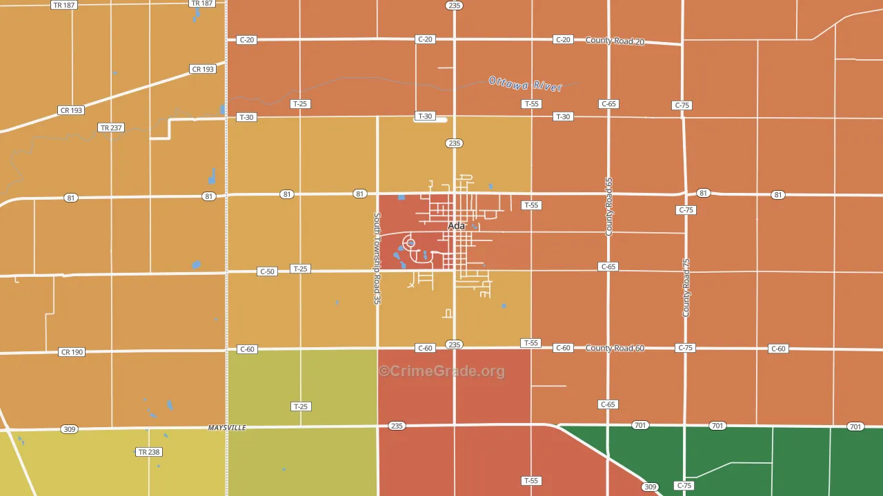 Ada, OH Map of Assault Rates