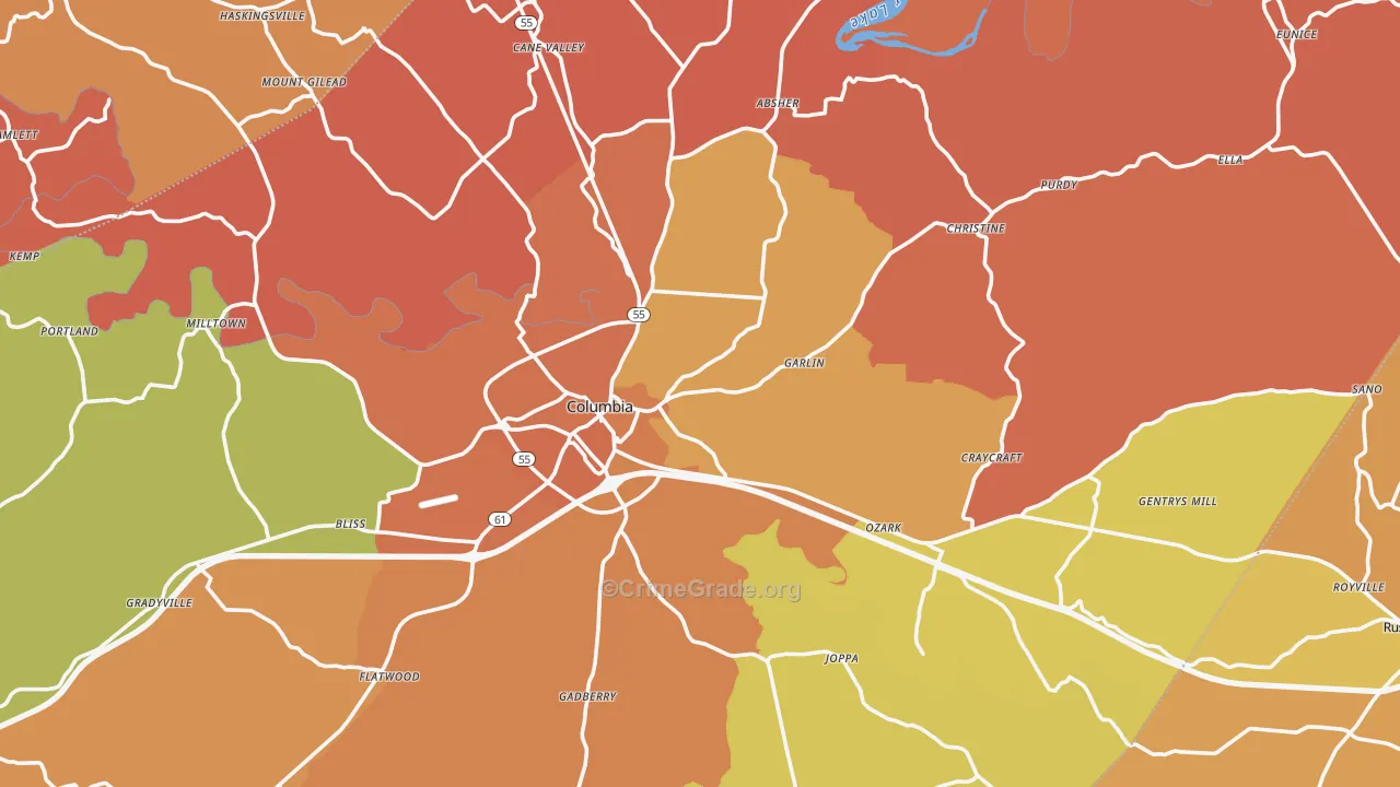 Adair County, KY Map of Assault Rates