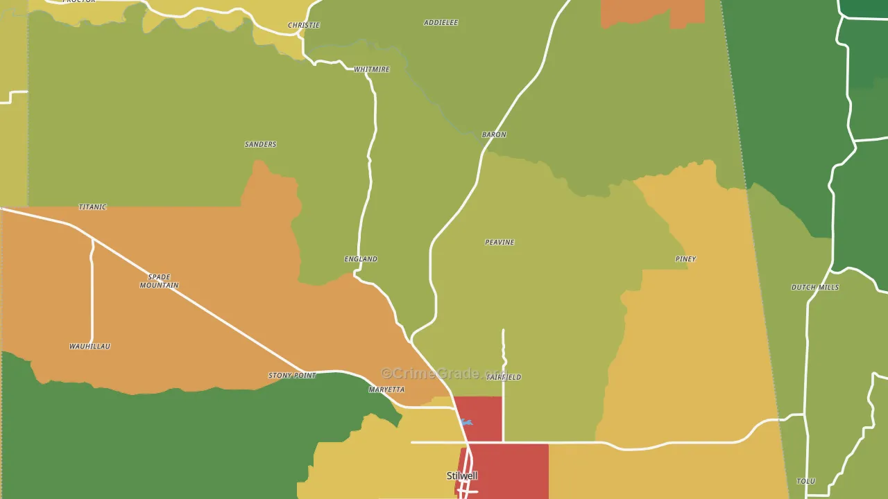 Adair County, OK Map of Assault Rates