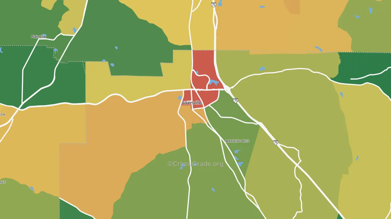 Adairsville, GA Map of Assault Rates