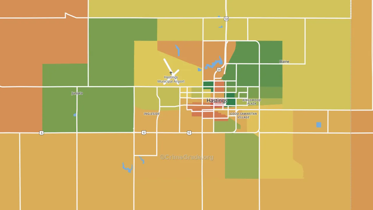 Adams County, NE Map of Assault Rates