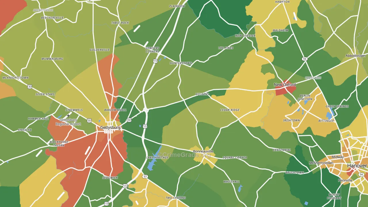 Adams County, PA Map of Assault Rates
