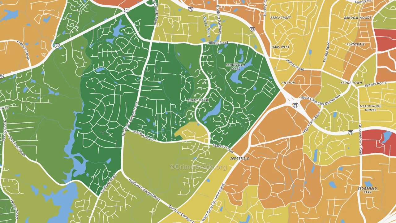 Adams Farm, Greensboro, NC Map of Assault Rates