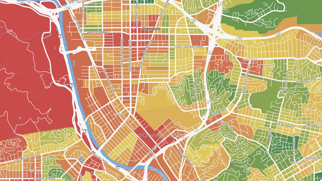 Adams Hill, Glendale, CA Map of Assault Rates