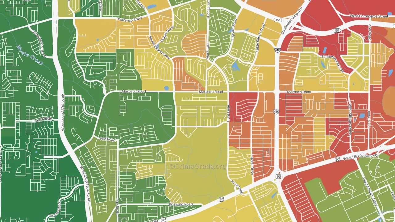 Adams Hill, San Antonio, TX Map of Assault Rates