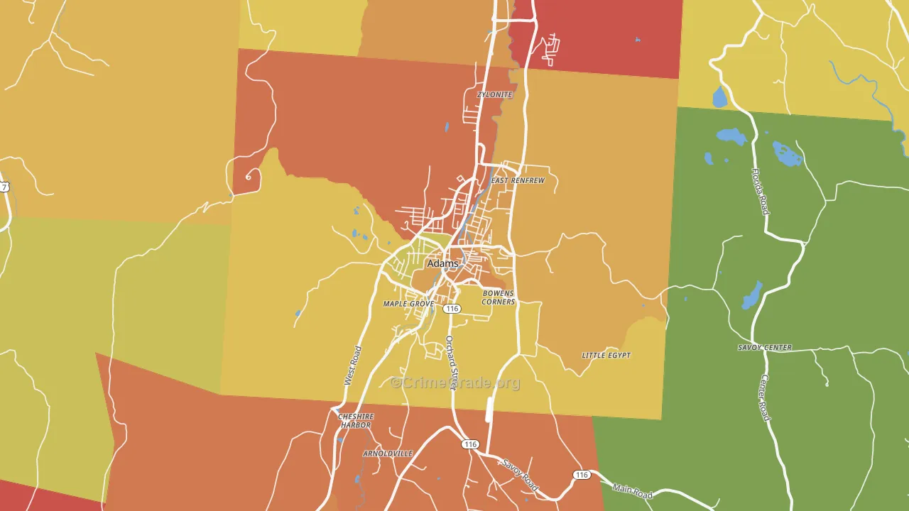 Adams, MA Map of Assault Rates