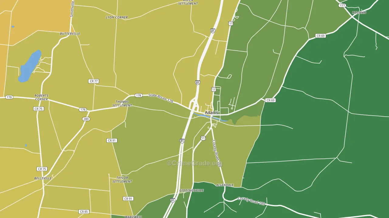 Adams, NY Map of Assault Rates