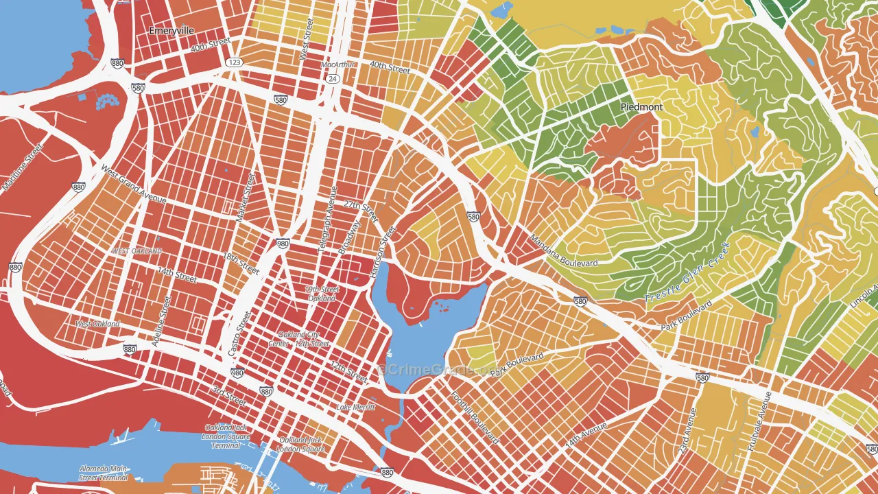 Adams Point, Oakland, CA Map of Assault Rates