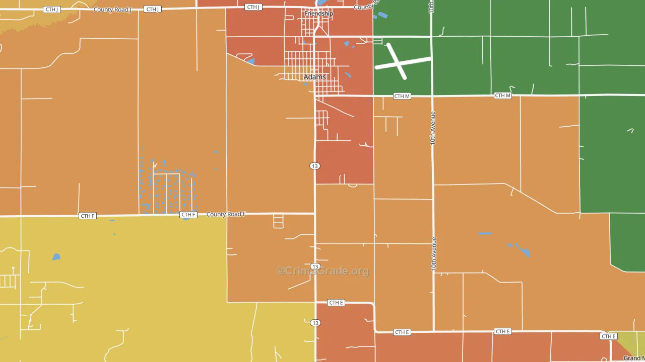 Adams, WI Map of Assault Rates