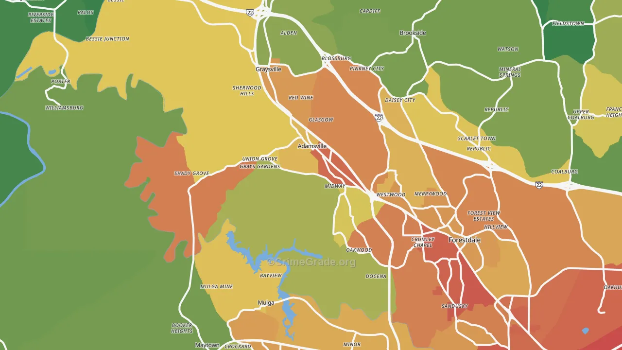 Adamsville, AL Map of Assault Rates