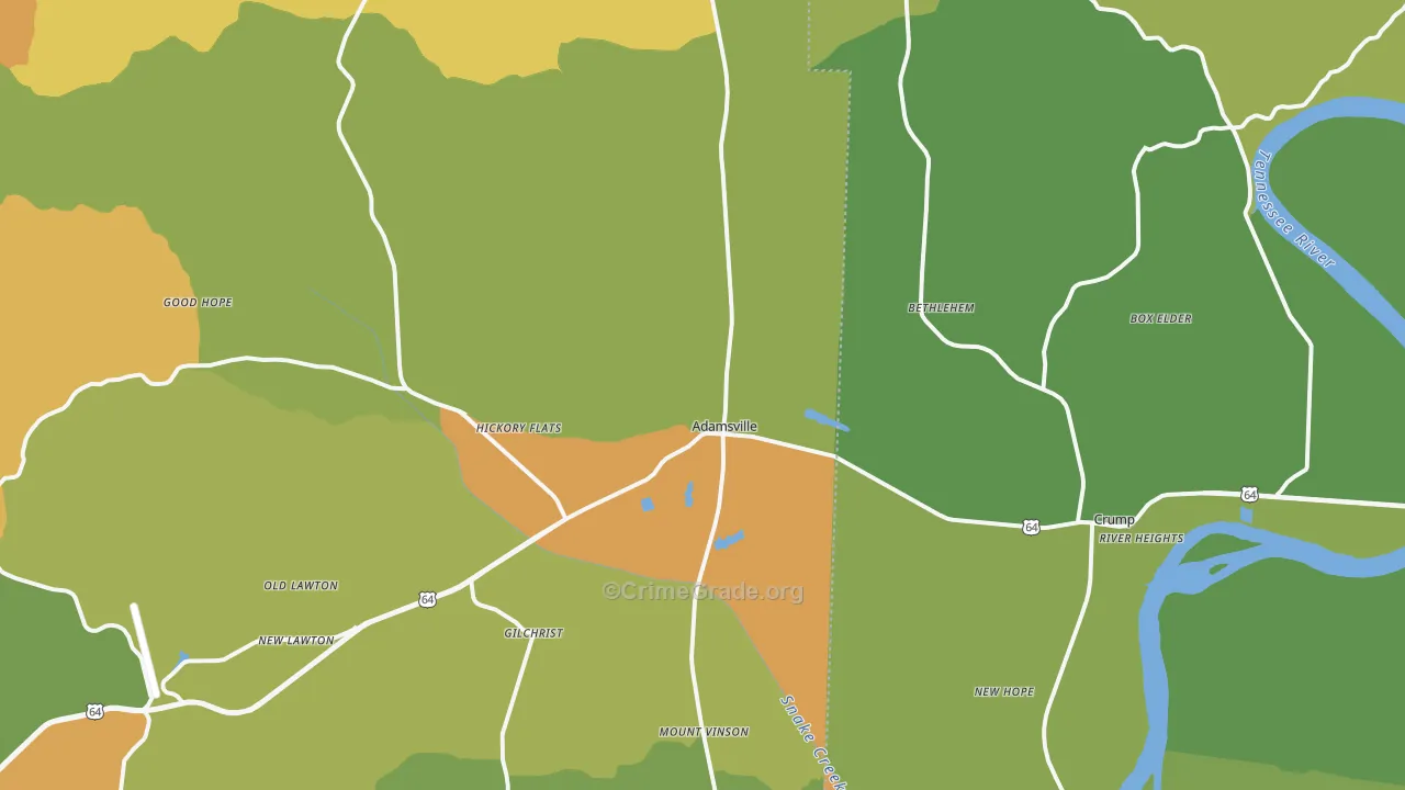 Adamsville, TN Map of Assault Rates