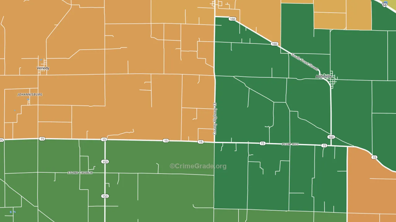 Addieville, IL Map of Assault Rates