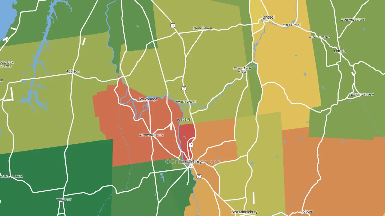 Addison County, VT Map of Assault Rates