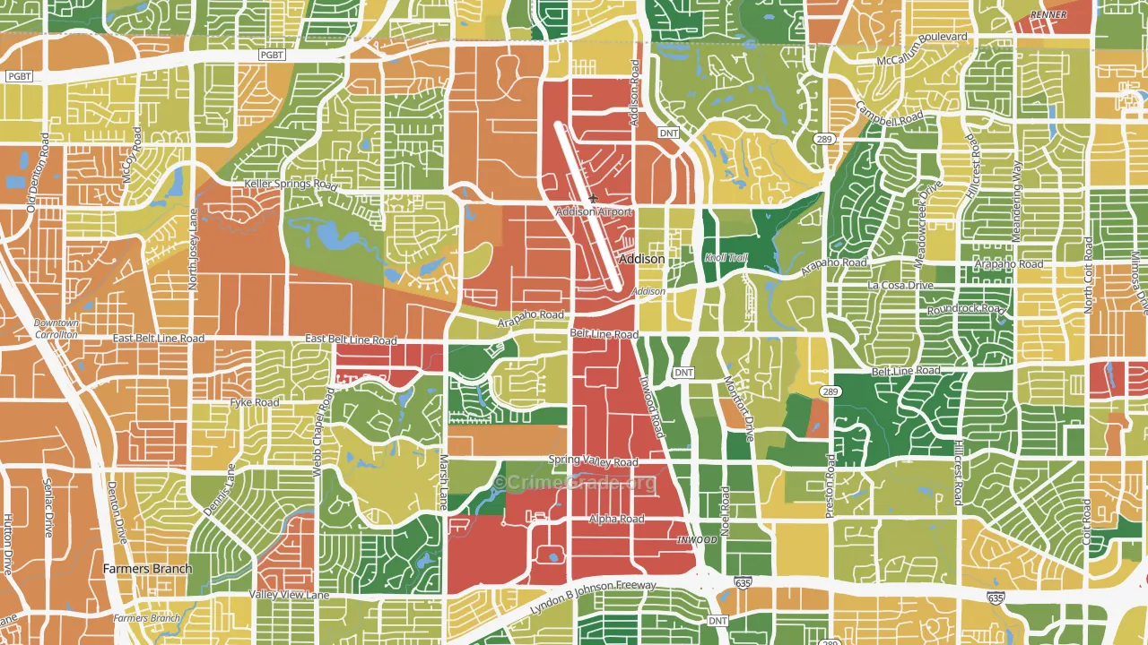 Addison, TX Map of Assault Rates