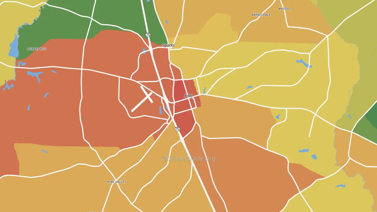 Adel, GA Map of Assault Rates