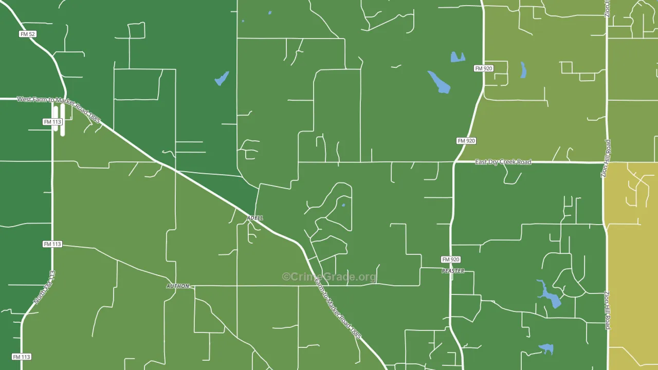 Adell, TX Map of Assault Rates