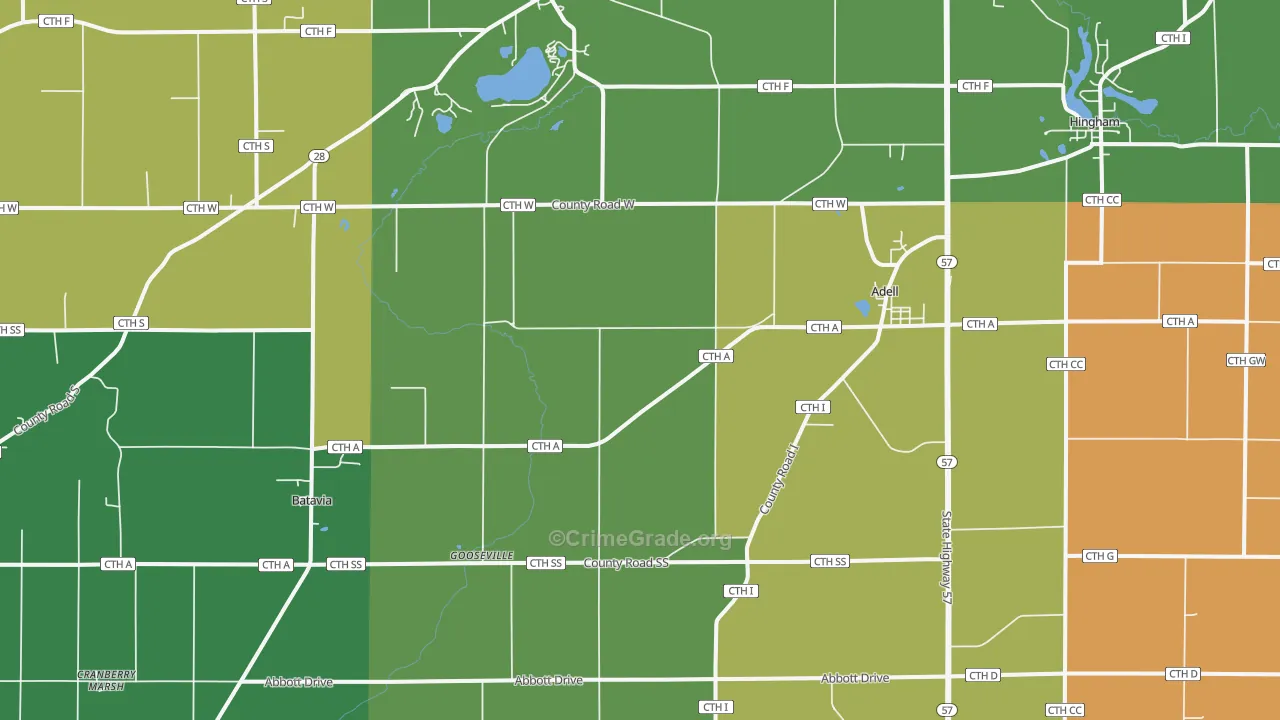 Adell, WI Map of Assault Rates