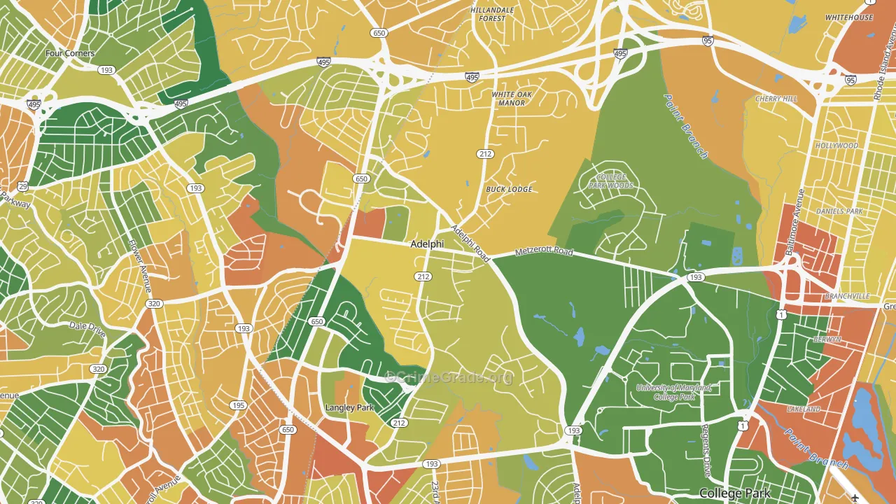 Adelphi, MD Map of Assault Rates