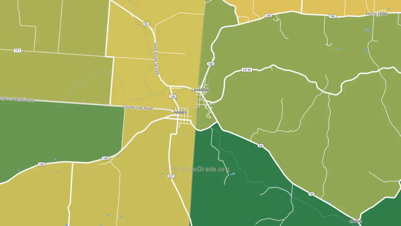 Adelphi, OH Map of Assault Rates